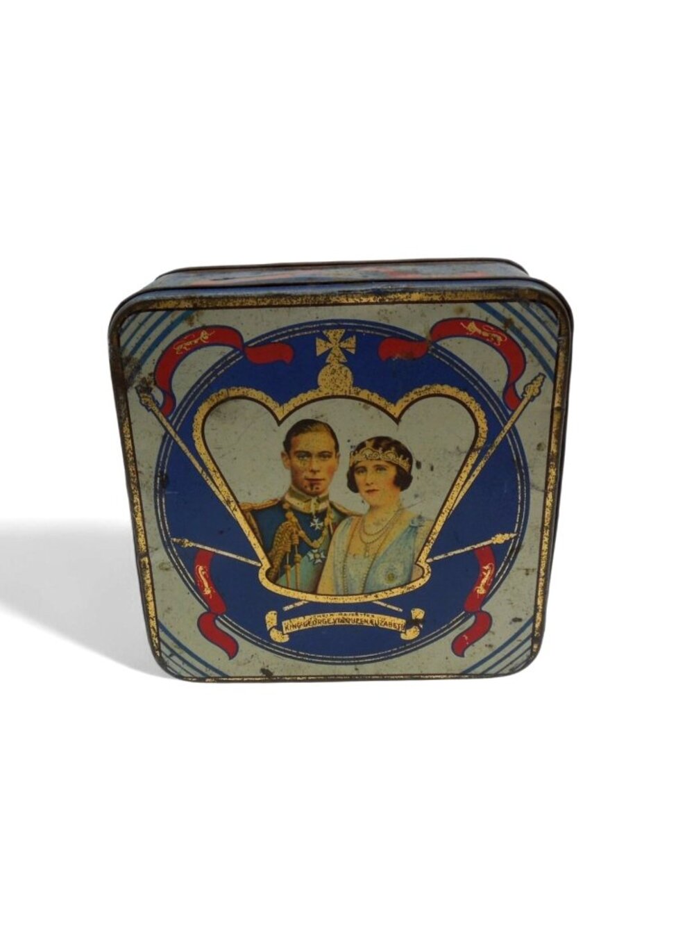 Britannia Biscuits Tin Royal Portraits & Crest Decor England Vintage 6.2"